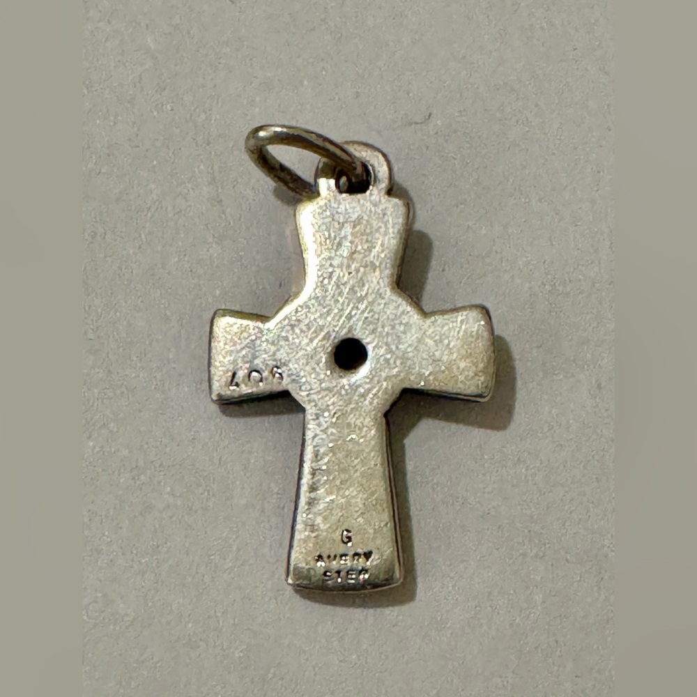 James Avery Silver Cross Pendant with Heart and Amethyst Stone - Picture 2 of 3